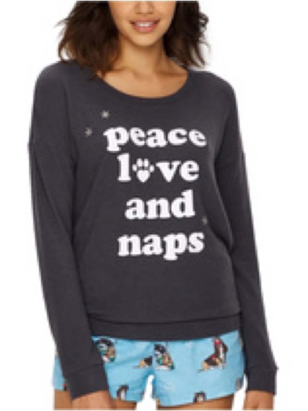 P.J. Salvage Charcoal Pullover Peace, Love, and Naps